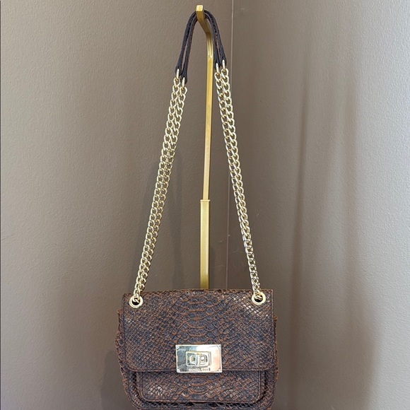 MICHAEL KORS Brown Python Snakeskin & Gold Chain Crossbody Shoulder Bag - Picture 1 of 16
